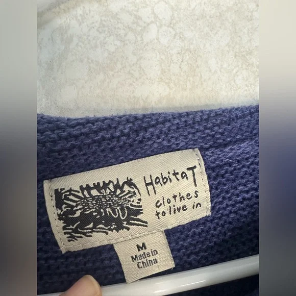 Habitat Navy Blue Cowl Neck Sweater Oversized Lagenlook Hippie Cotton Medium - Picture 3 of 8